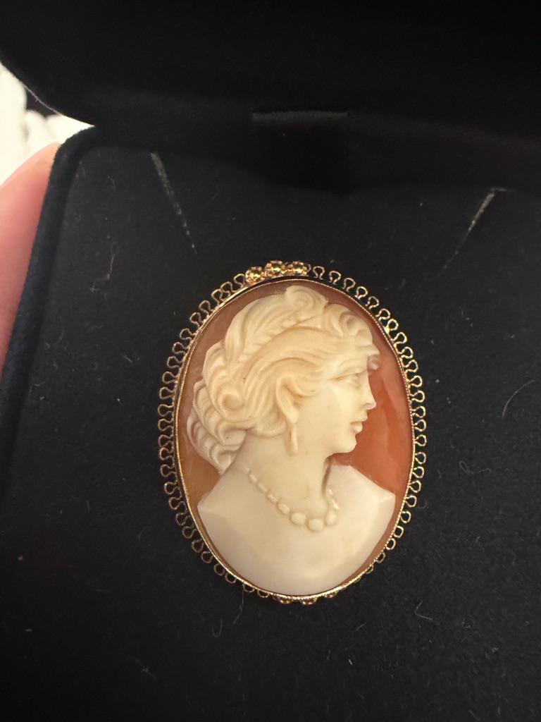 Vintage 14k Gf Amco Cameo Brooch Pendant